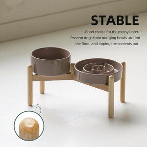 Ceramic 1.2 Cup Raised Slow Feeder Dog Bowl Set